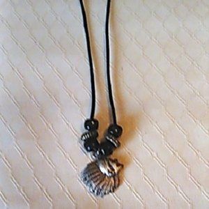 Necklace Indian Head Pewter 6 Beads Black Leather 26" Adjustable Handmade Vintag
